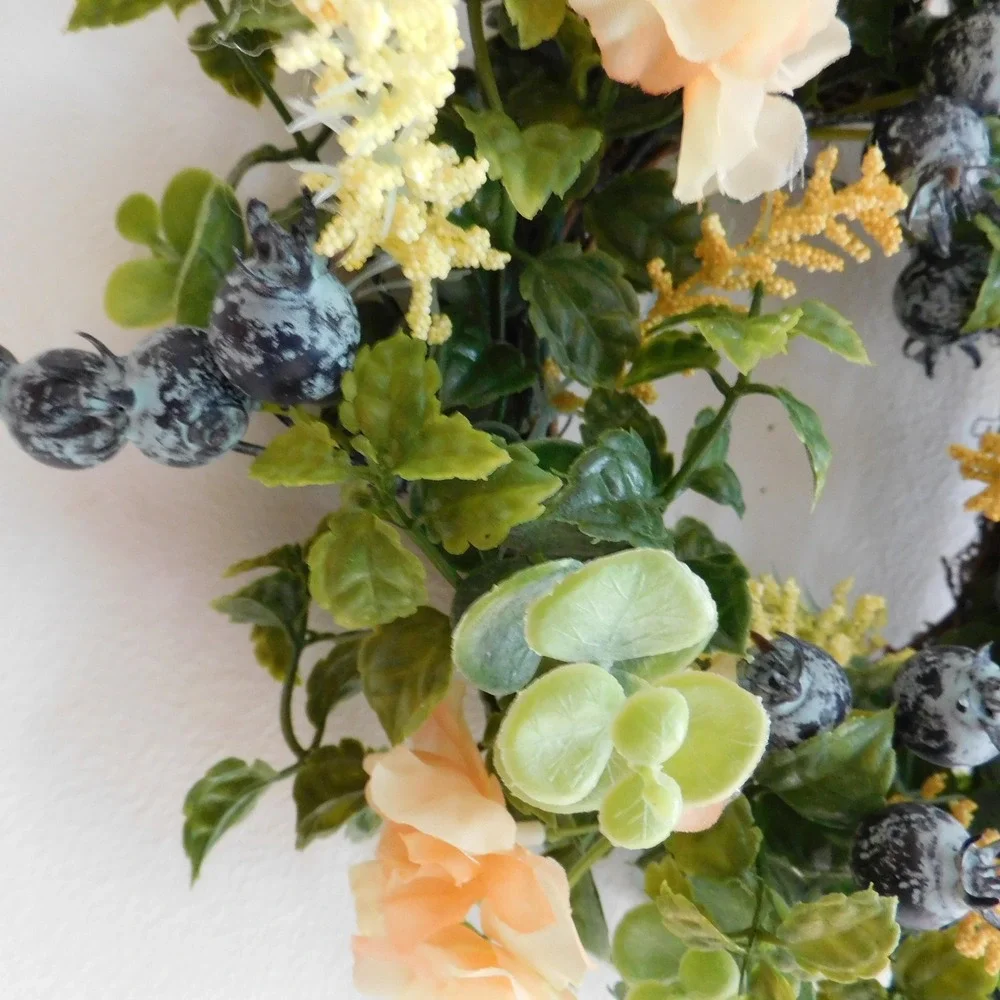 Peach Blossom Blueberry Candle Wreath, Cabinet Door,‎ Pantry Door, Kitchen Decor